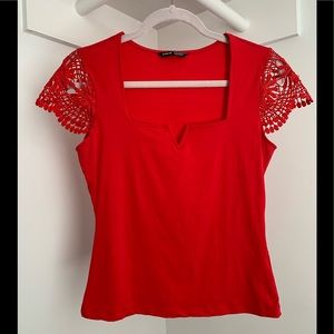 Red Lace Shoulder Detail Top